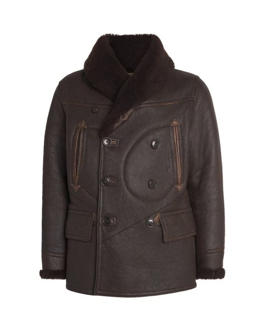 Polo Ralph Lauren Brown Leather-Shearling Aviator Coat for men