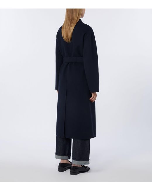 Max Mara Blue Virgin Wool Belted Coat