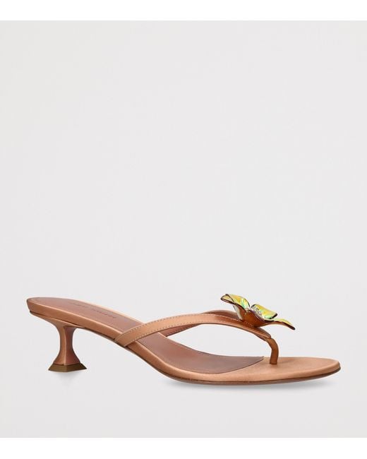 AMINA MUADDI Brown Satin Flower Vittoria Heeled Sandals 45