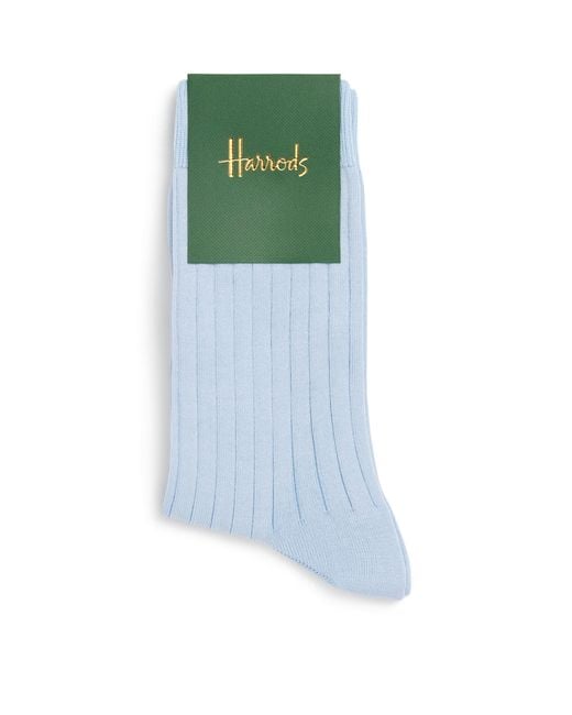 Harrods Green Cotton-Blend Ribbed Socks