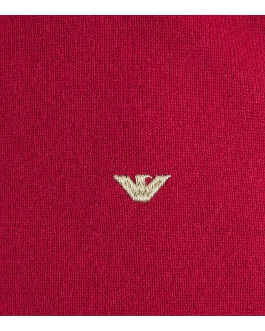 Emporio Armani Red Wool-Cashmere Logo Sweater for men