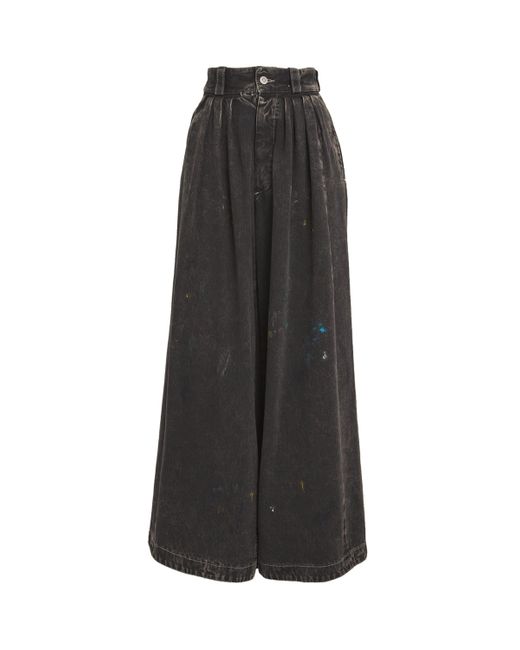 Maison Margiela Black Pleated Paint Wide-Leg Jeans