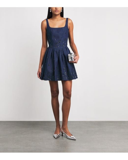 Maje Blue Denim Embellished Mini Dress