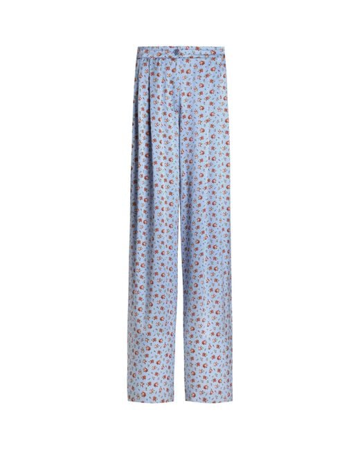 Dolce & Gabbana Blue Silk Floral Wide-Leg Trousers
