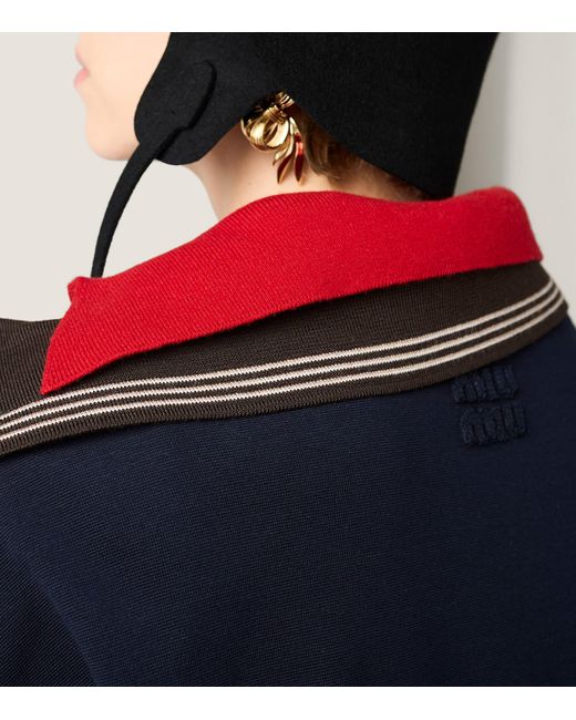 Miu Miu Blue Asymmetric-Zip Polo Sweatshirt