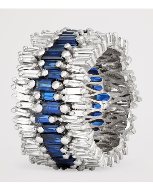 Suzanne Kalan Metallic Diamond And Sapphire Triple Stack Eternity Band