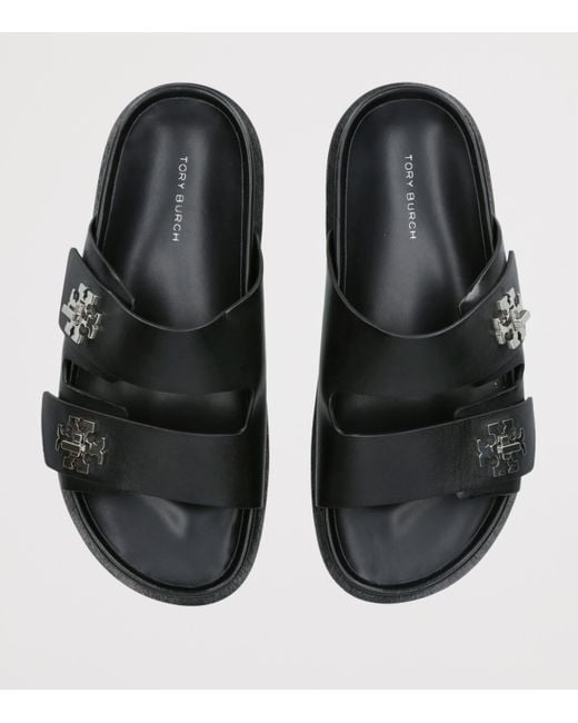 Tory Burch Black Leather Turnlock Slides