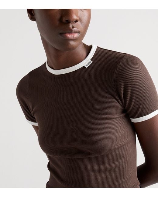 Prada Brown Contrast-Trim Ribbed T-Shirt