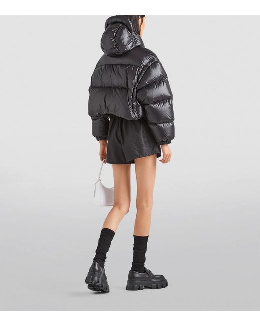 Prada Black Logo-Plaque Padded Cropped Shell-Down Jacket