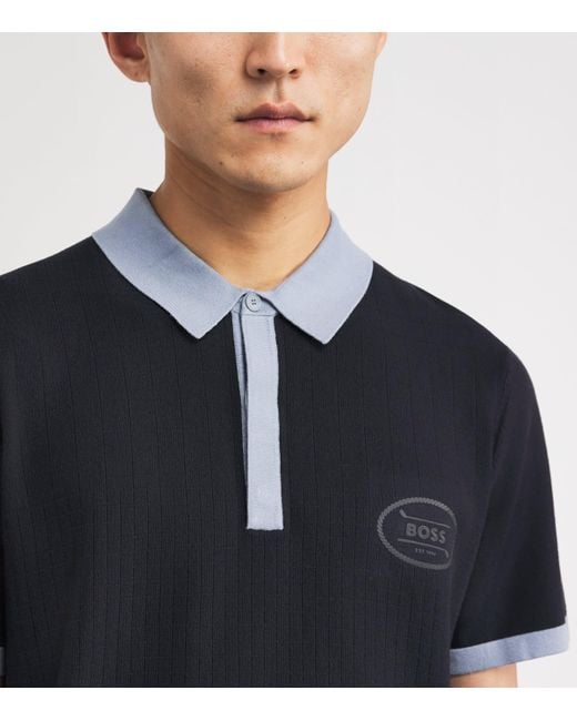 Boss Blue Stretch Cotton Piqué Club Polo Shirt for men