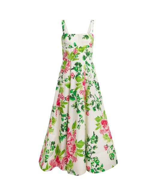 Saloni Green Floral Print Sabrina Midi Dress