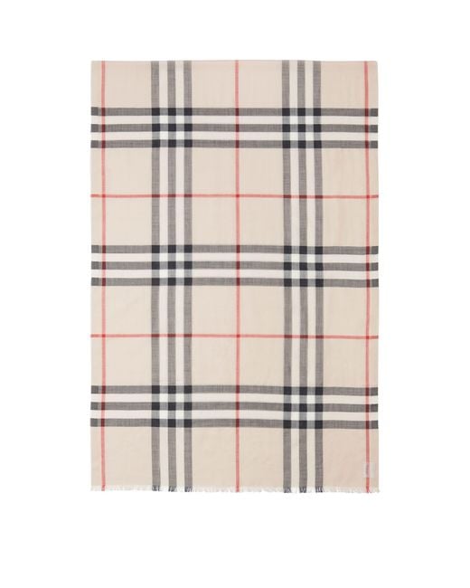 Burberry White Wool-Silk Check Scarf