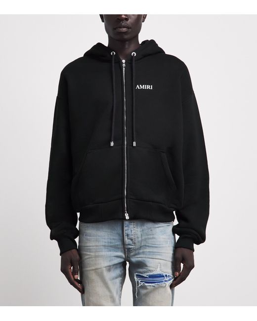 Amiri Black Cotton Logo Zip-Up Hoodie for men