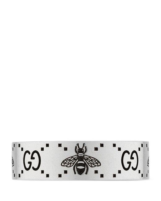 Gucci White Sterling Silver Engraved Bee Ring