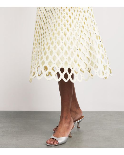 Maje White Embellished Crochet Midi Skirt