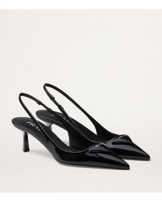 Prada Black Patent Leather Slingback Pumps 55