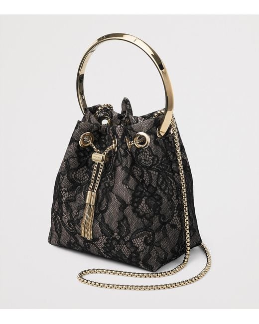 Jimmy Choo Black Lace Bon Bon Top-Handle Bag