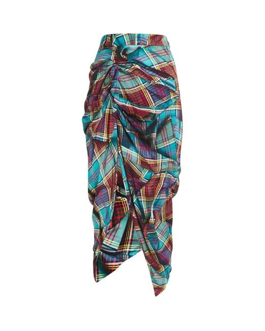 Vivienne Westwood Blue Panther Tartan Draped Midi Skirt