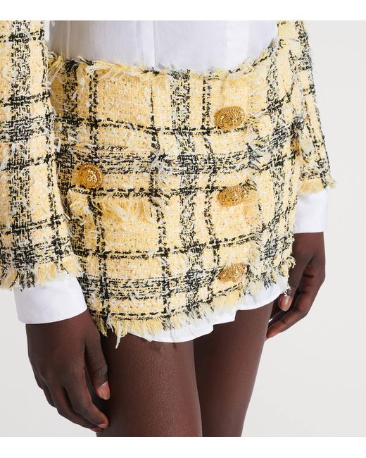 Balmain Metallic Tweed Sequinned Check Mini Skirt