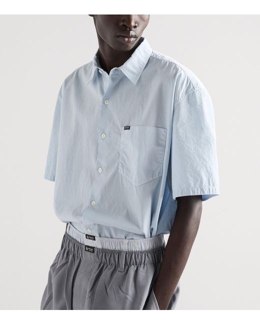 Prada Blue Cotton Relaxed Short-Sleeve Shirt for men
