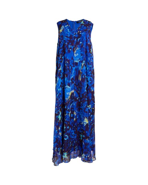 Marina Rinaldi Blue Silk Floral Print Dress