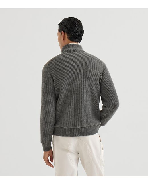 Brunello Cucinelli Gray Cotton-Suede Hybrid Bomber Jacket for men