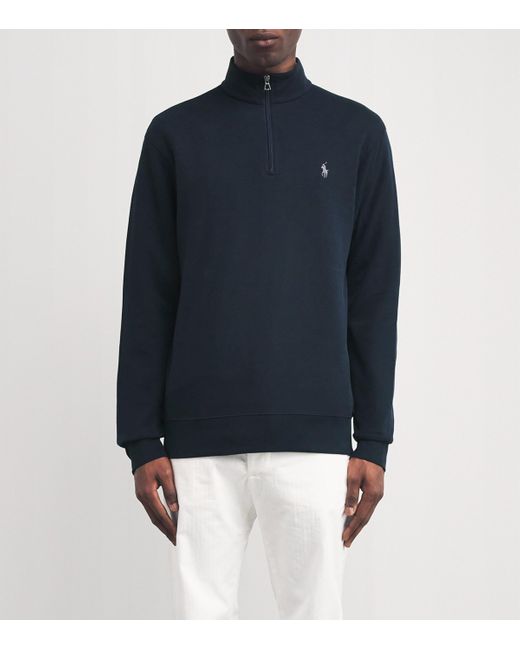 Polo Ralph Lauren Blue Cotton-Blend Quarter-Zip Sweater for men
