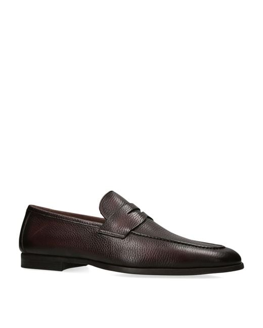 Magnanni Shoes Brown Grained-leather Diezma Loafers for men