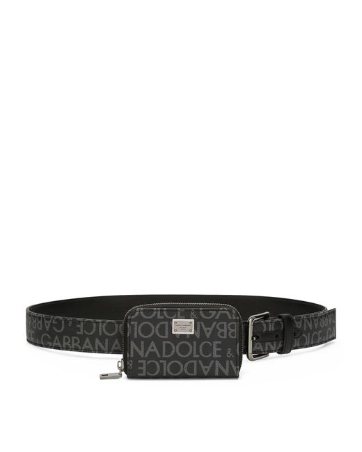 Dolce & Gabbana Black Pouch-detail Logo Belt for men