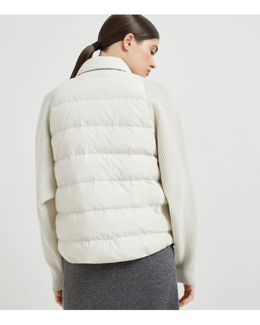 Brunello Cucinelli White Down Hybrid Puffer Jacket