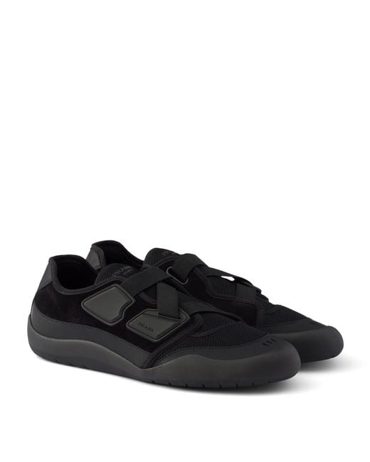 Prada Black Leather-Mesh Speedrock Sneakers for men