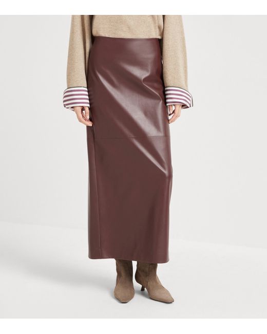 Brunello Cucinelli Purple Nappa Leather Column Maxi Skirt