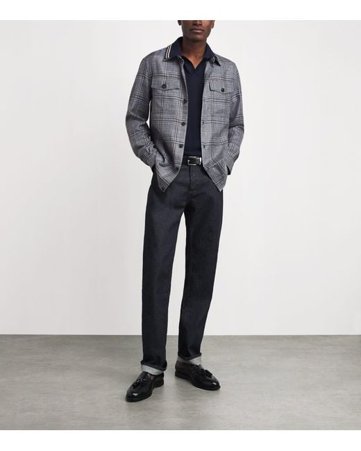 Isaia Gray Wool-Silk-Linen Check Overshirt for men