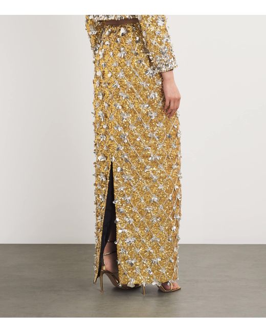 Carolina Herrera Metallic Embroidered Column Midi Skirt