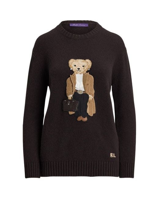 Ralph Lauren Black Cashmere Fall Polo Bear Sweater