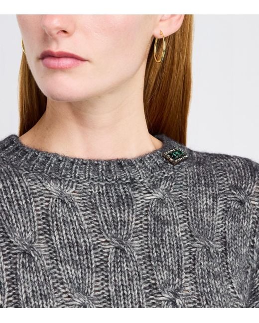 Max Mara Gray Cotton-Alpaca-Wool Cable-Knit Sweater