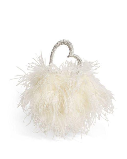 L'ALINGI White Crystal-Embellished Ostrich Feather Clutch