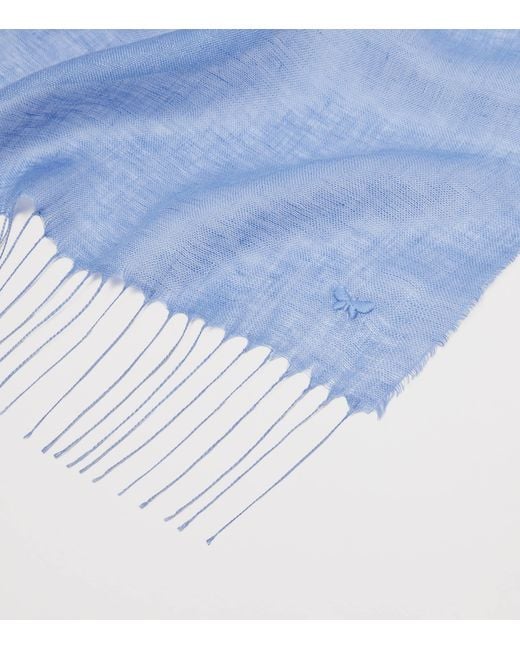 Weekend by Maxmara Blue Linen Fringe-Trim Scarf