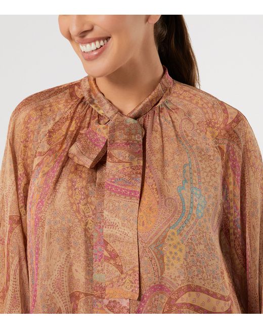 Marina Rinaldi Brown Silk Printed Tie-Detail Shirt
