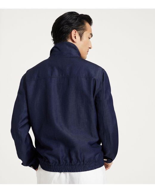 Brunello Cucinelli Blue Wool-linen Bomber Jacket for men