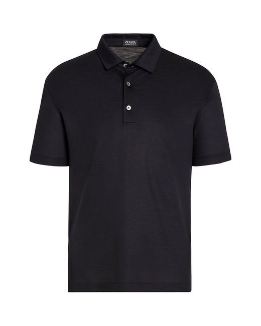 Zegna Black High Performance Wool-cotton Polo Shirt for men