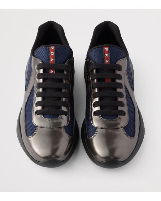 Prada Blue Leather-Mesh America's Cup Sneakers for men