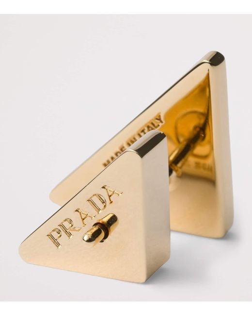 Prada Natural Enamel Triangle Logo Earrings