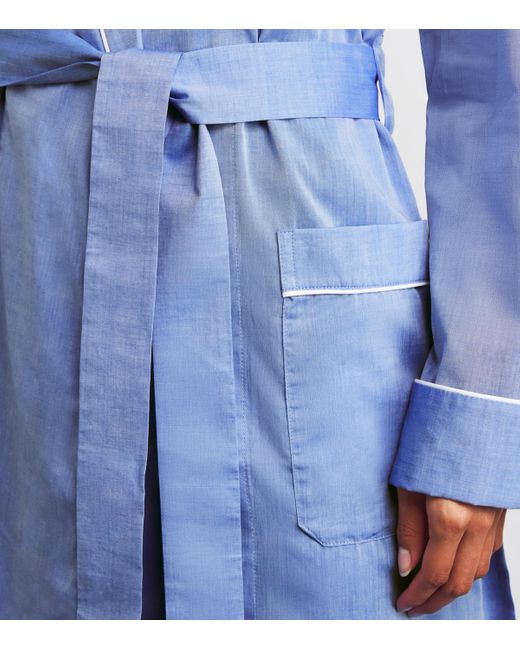 Derek Rose Blue Cotton Contrast-Trim Robe