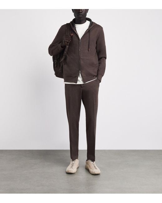 Marco Pescarolo Brown Cashmere-Blend Zip-Up Hoodie for men