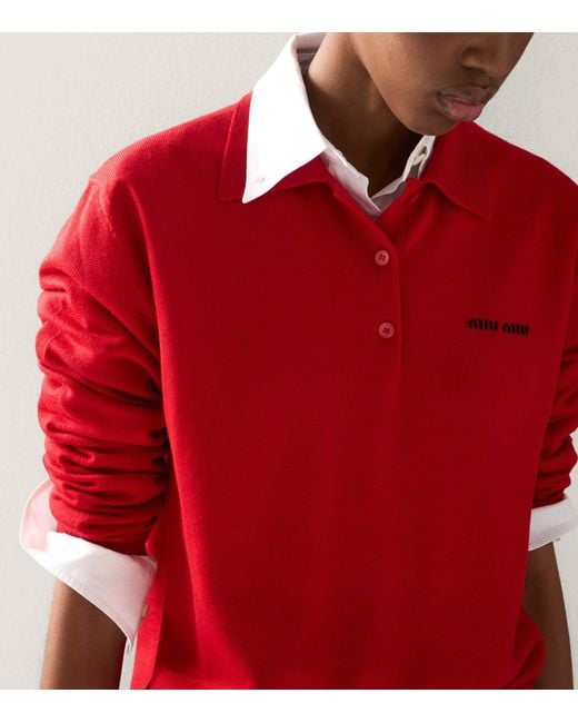 Miu Miu Red Wool Polo Sweater