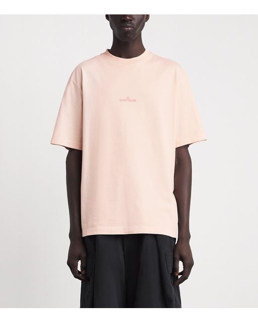 Stone Island Pink Organic Cotton Logo T-Shirt for men