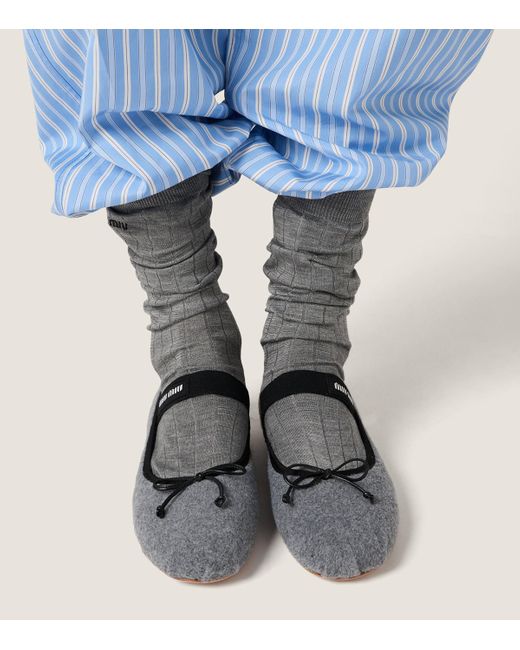 Miu Miu Gray Fleece Ballet Flats