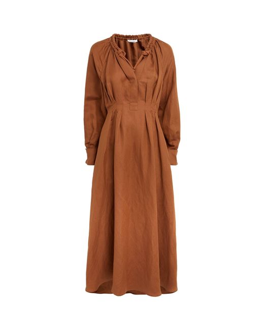 Max Mara Brown Linen-silk Maxi Dress