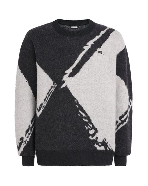 J.Lindeberg Black Wool-Blend Jacquard Jaxton Sweater for men